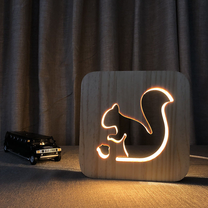 FS-T1801 Cross-border Squirrel Wood Crafts Solid Wood Night Lights